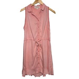 Cloth‎ & Stone Dress Small Sleeveless Button Down Drawstring Pink Coral